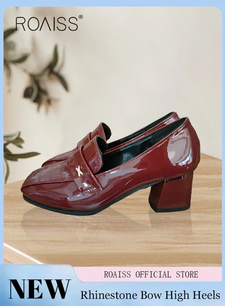 Fashion Office Ladies Shoes Women Pu Leather Pumps Shoes British Style Square Toe Leather Shoes Mid Heel Chunky Heel Women Shoes