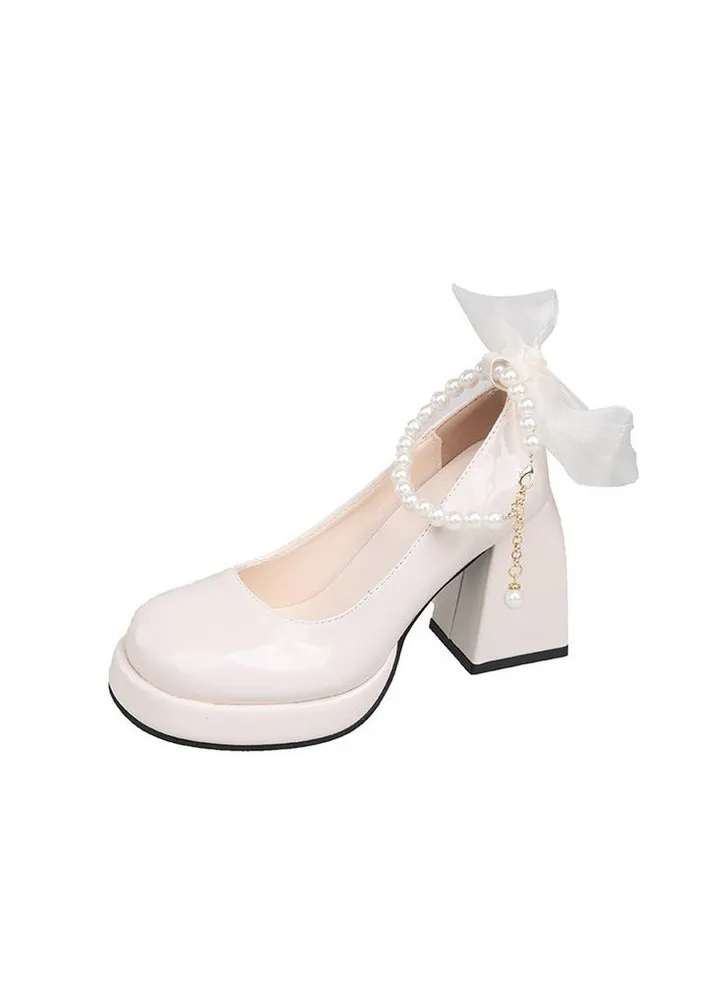 Women's New Pearl High Heeled Small Leather Shoes