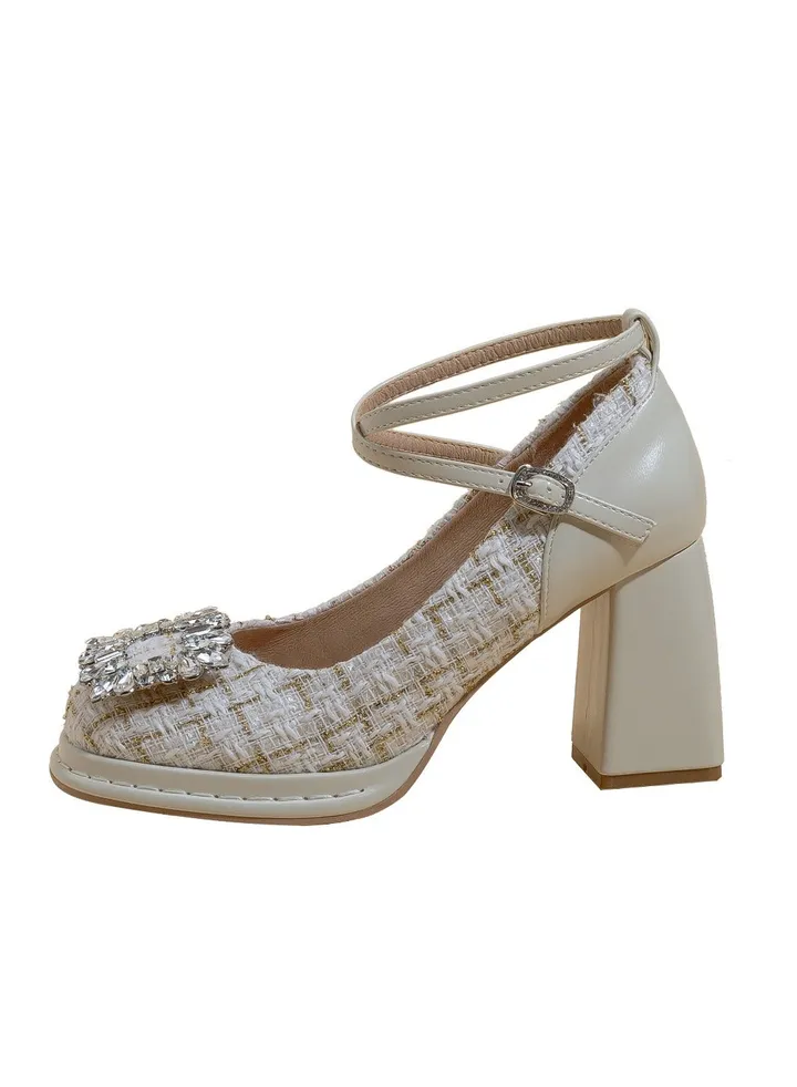 New Thick Bottom Waterproof Taiwan Rhinestone Single Shoes Thick With High Heels