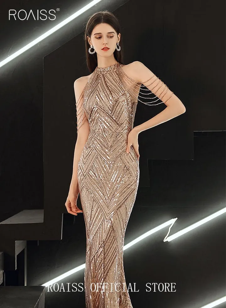Banquet Party Dress for Women Evening Dresses Sequins Floor-Length Mermaid Style Prom Ball Gown Wedding Elegant Slim Long Formal Dresses Bridesmaid Dress
