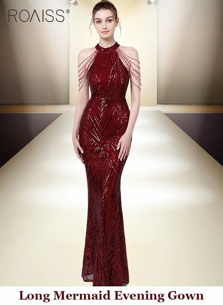 Banquet Party Dress for Women Evening Dresses Sequins Floor-Length Mermaid Style Prom Ball Gown Wedding Elegant Slim Long Formal Dresses Bridesmaid Dress