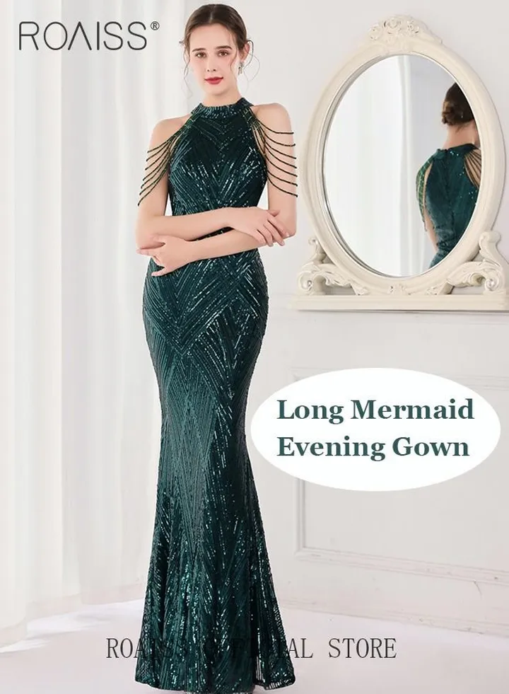 Banquet Party Dress for Women Evening Dresses Sequins Floor-Length Mermaid Style Prom Ball Gown Wedding Elegant Slim Long Formal Dresses Bridesmaid Dress