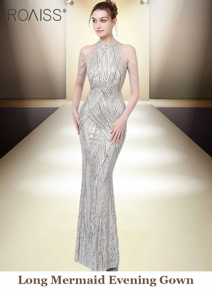 Banquet Party Dress for Women Evening Dresses Sequins Floor-Length Mermaid Style Prom Ball Gown Wedding Elegant Slim Long Formal Dresses Bridesmaid Dress
