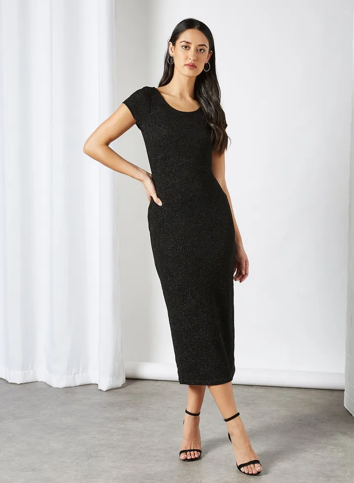 Speckled Cap Sleeve Dress Black