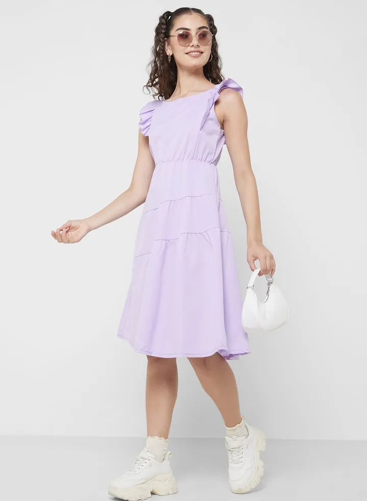 Ruffle Sleeve Pleat Dress