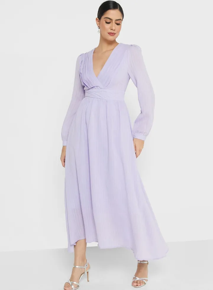 Self Textured Puff Sleeve Dress