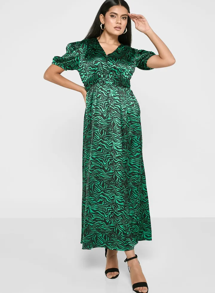Puff Sleeve Printed Dress