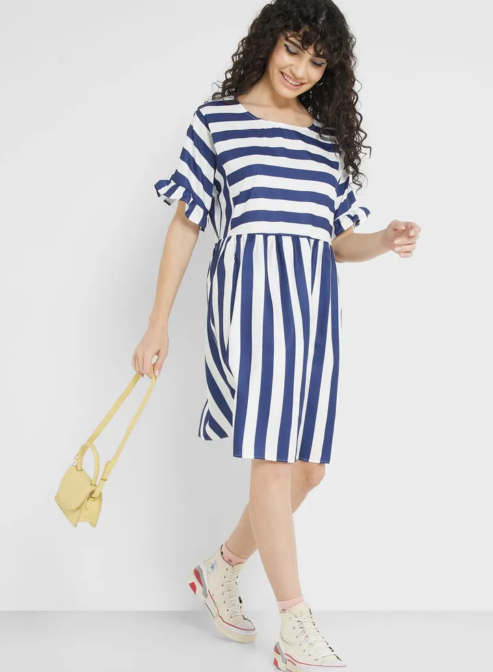 Urban Minx Ruffle Sleeve Striped Dress
