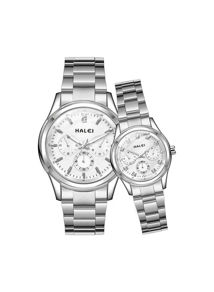 HALEI Harley Stainless Steel Couple Pair Quartz Watches 3004ML - 32mm/39.8mm - Silver