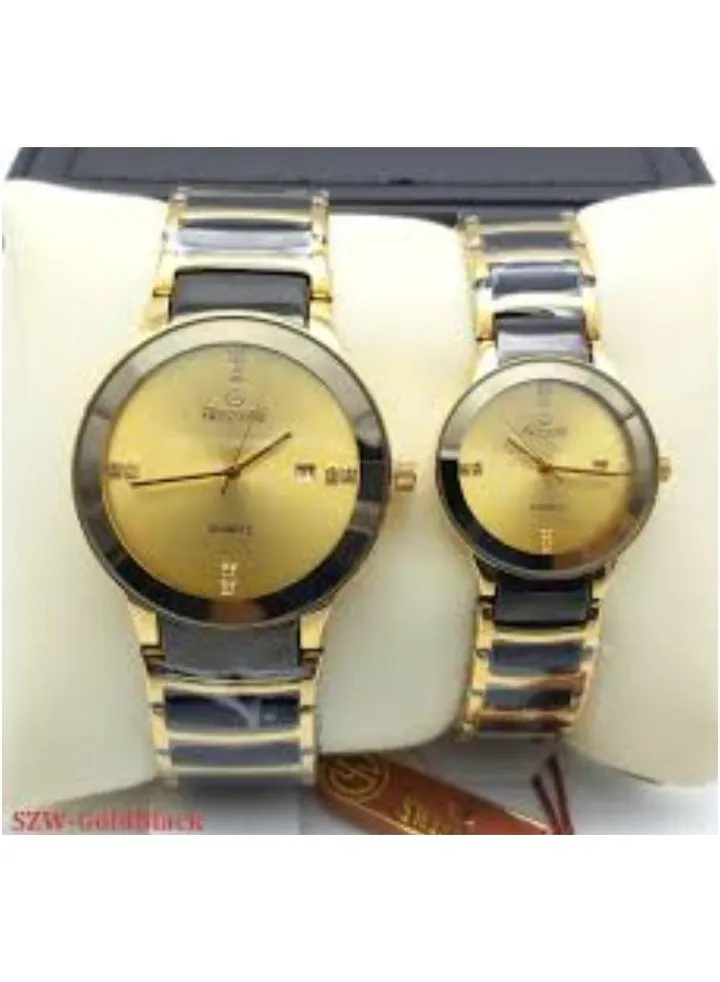 Watch set, ceramic design, Eddo shape, stainless steel bracelet, for couple