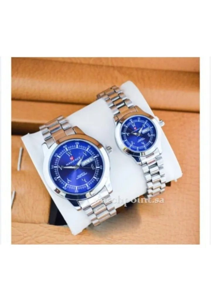 Navivis watch set for unisex, analog, quartz metal and date, water resistant, very elegant