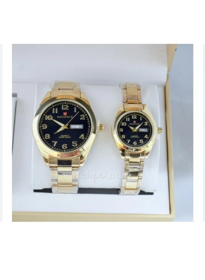 Navivis watch set for unisex, analog, quartz metal and date, water resistant, very elegant
