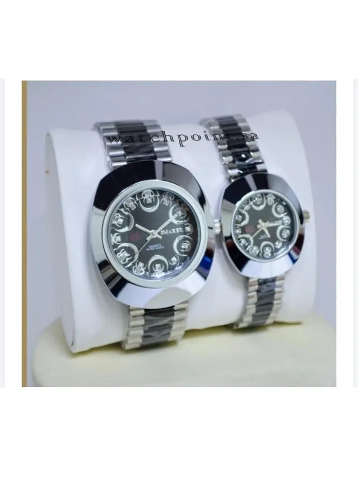 Two Rado-shaped watches with analogues and a stainless steel bracelet that is water and rust resistant
