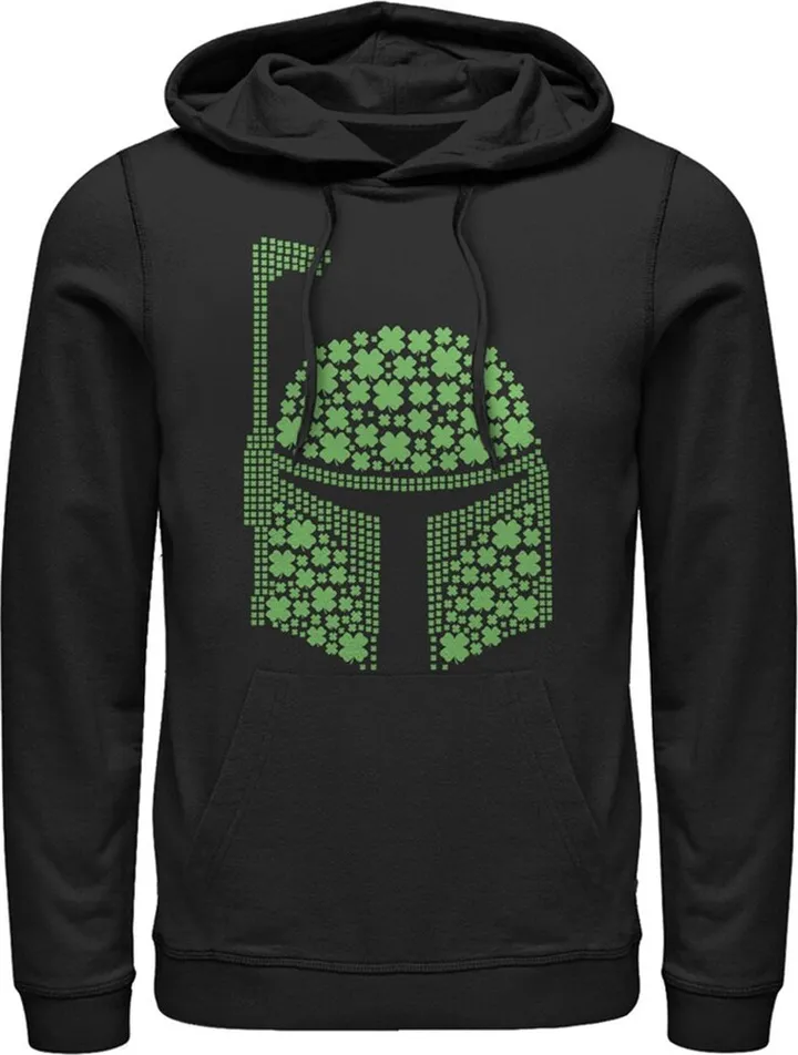 Men's Star Wars St. Patrick's Day Boba Fett Clover Helmet Pull Over Hoodie - Black - X Large