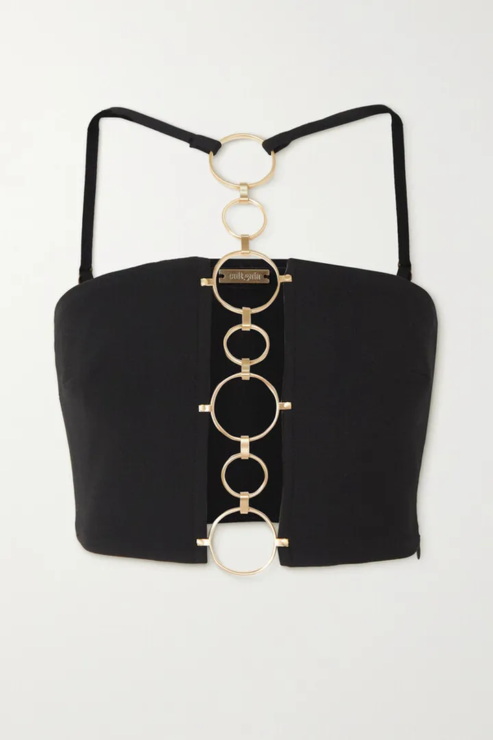 Cult Gaia - Maddie Cropped Embellished Stretch-crepe Halterneck Top - Black