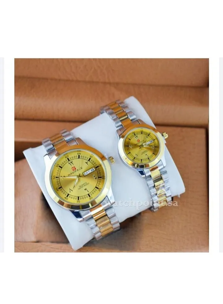 Navivis watch set for unisex, analog, quartz metal and date, water resistant, very elegant