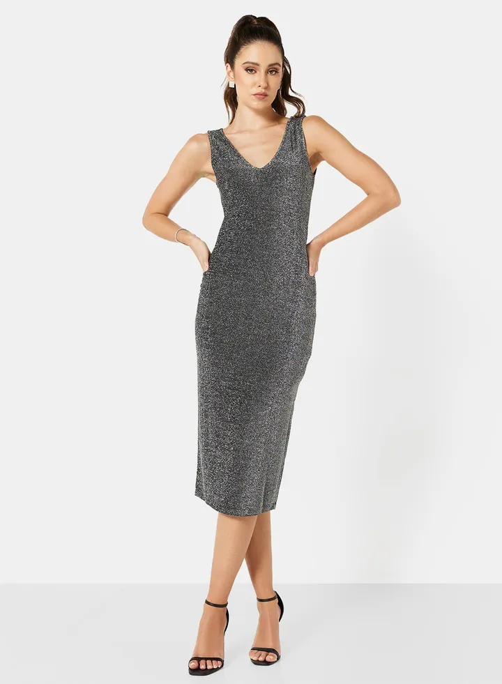 V-Neck Midi Dress Black