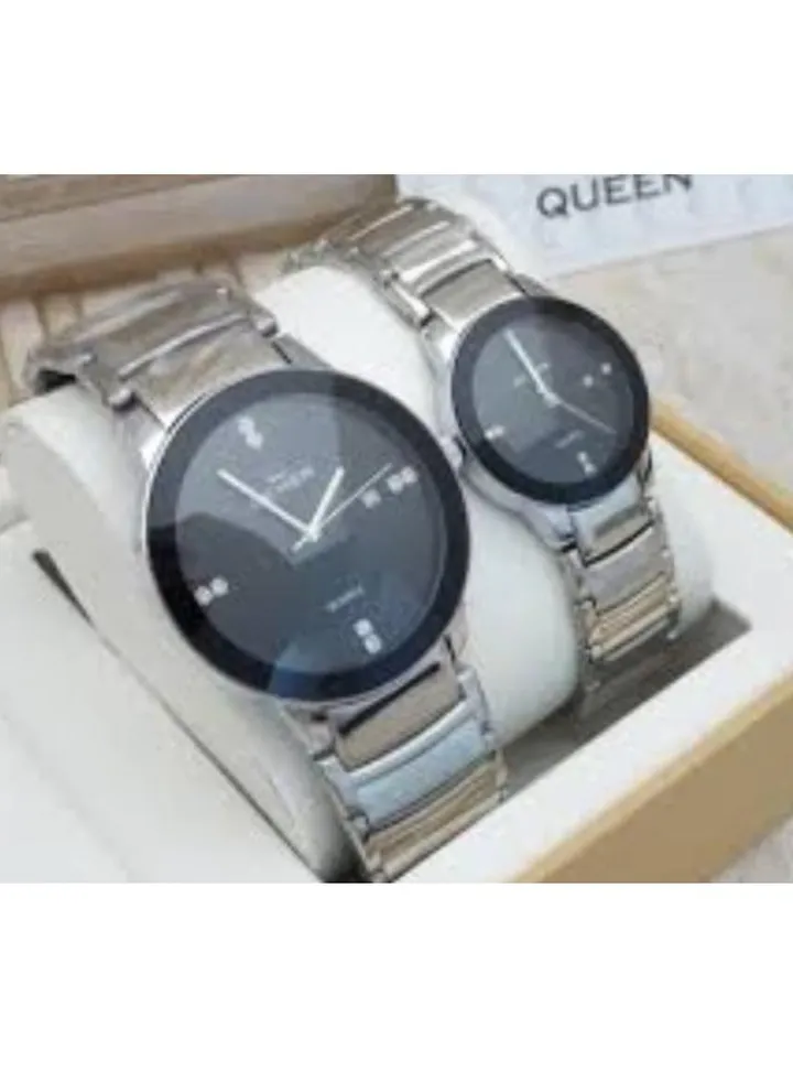Watch set, ceramic design, Eddo shape, stainless steel bracelet, for couple