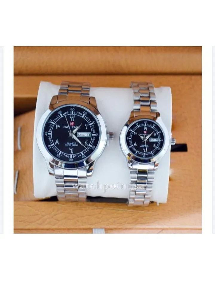 Navivis watch set for unisex, analog, quartz metal and date, water resistant, very elegant