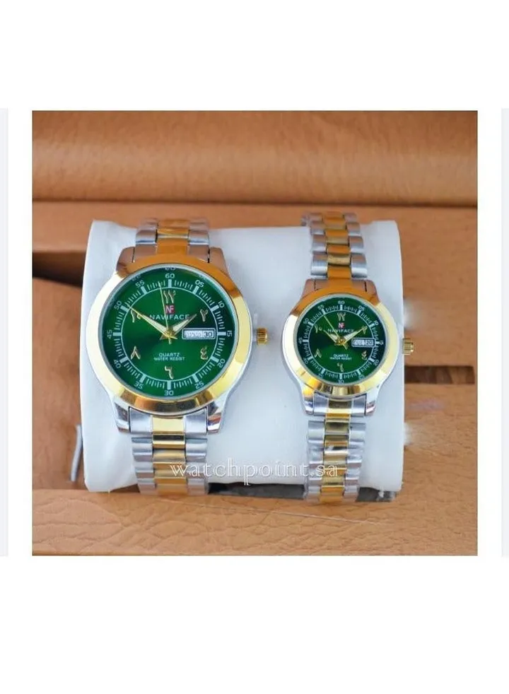 Navivis watch set for unisex, analog, quartz metal and date, water resistant, very elegant