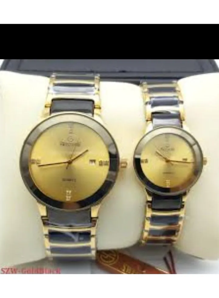 Watch set, ceramic design, Eddo shape, stainless steel bracelet, for couple