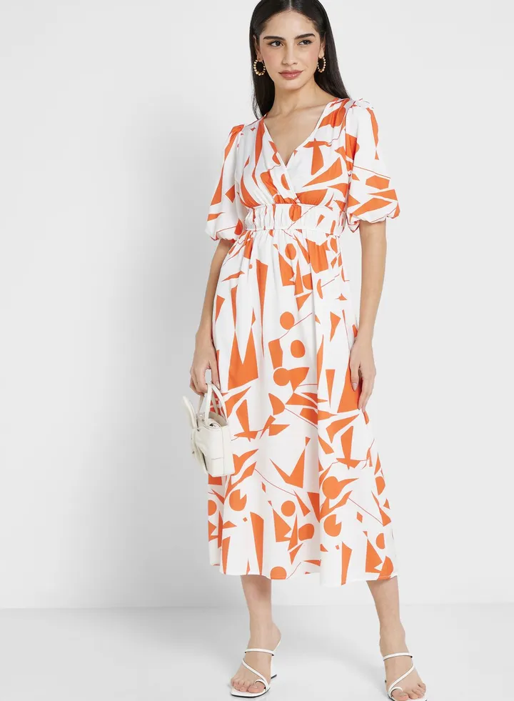 Puff Sleeve Printed Dress