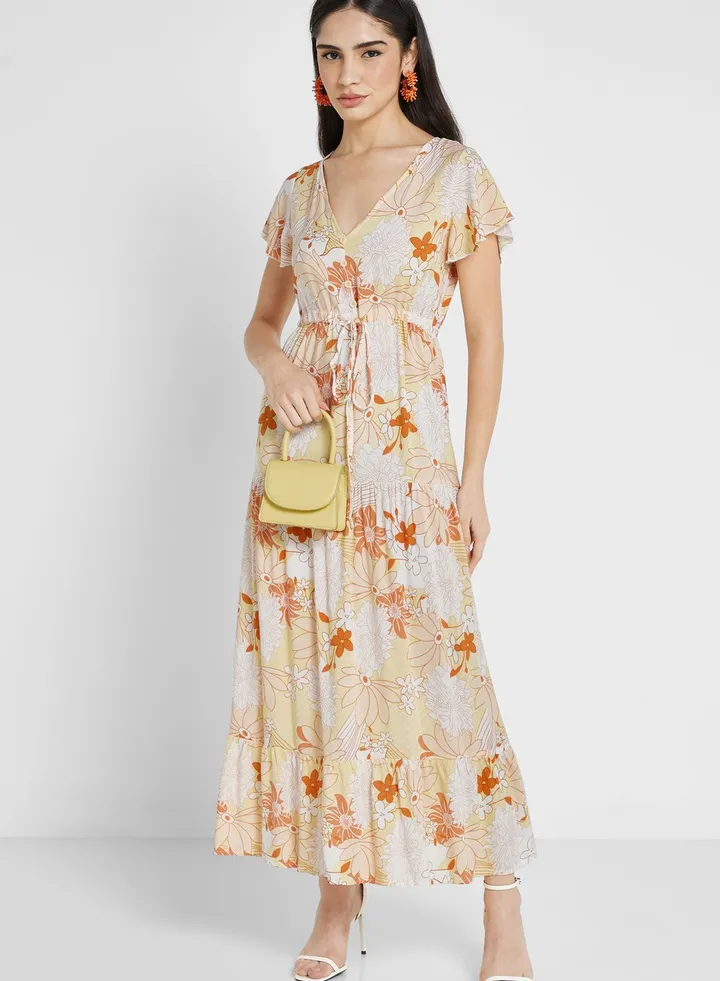 Ruffle Sleeve Printed Dress