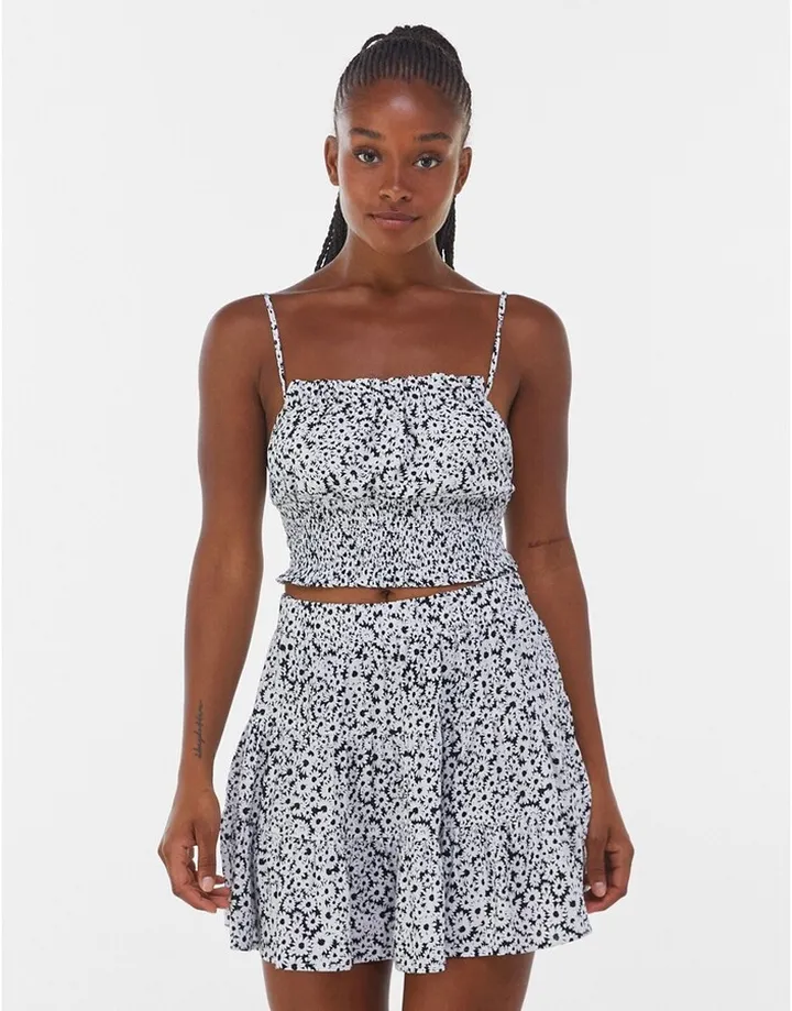Bershka floral crop cami set in mono