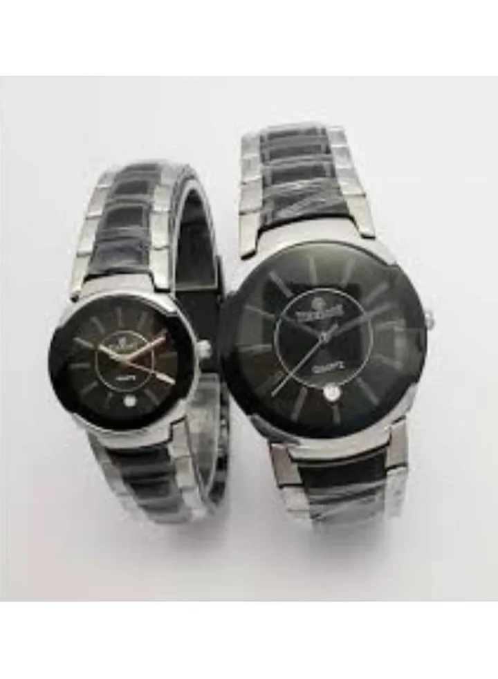 Watch set, ceramic design, Eddo shape, stainless steel bracelet, for couple