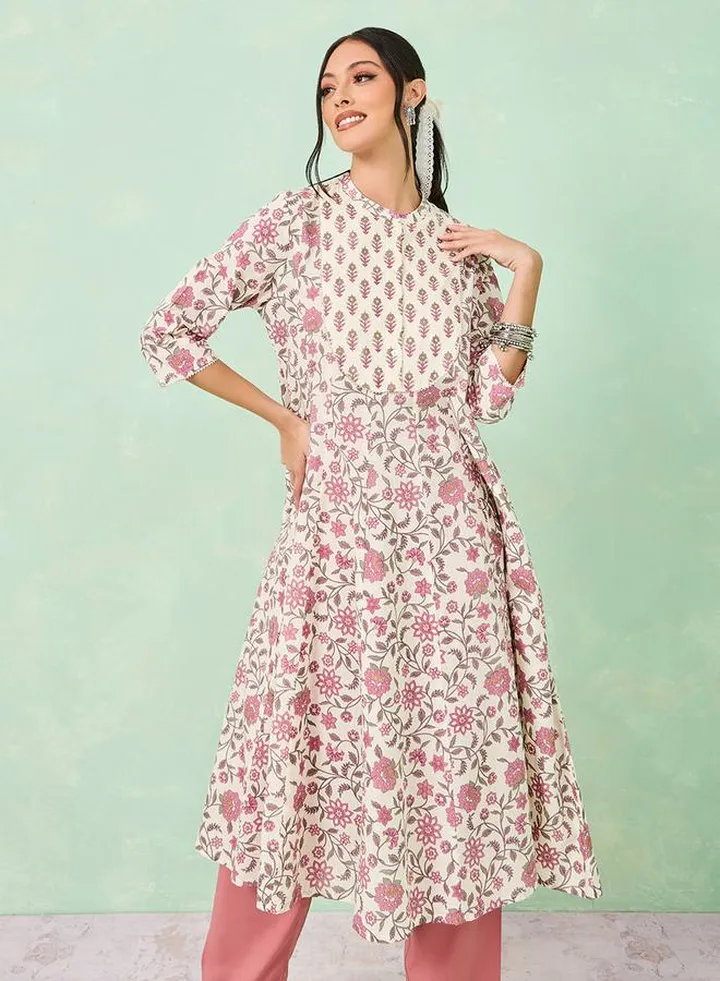 Floral Print Cotton Anarkali Kurta