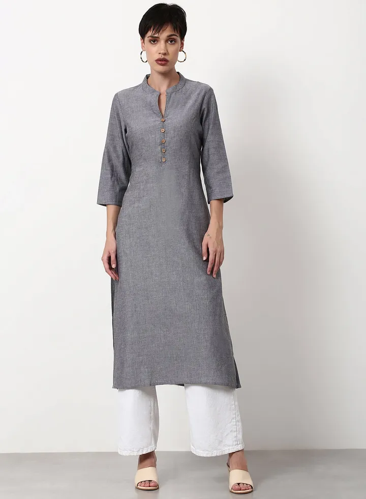 Regular Fit Casual Kurta Grey