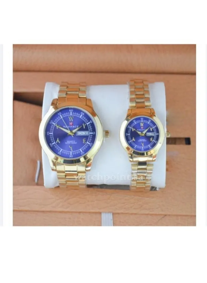 Navivis watch set for unisex, analog, quartz metal and date, water resistant, very elegant