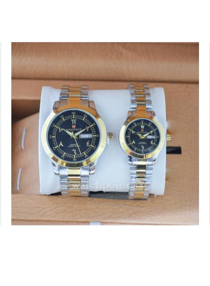 Navivis watch set for unisex, analog, quartz metal and date, water resistant, very elegant