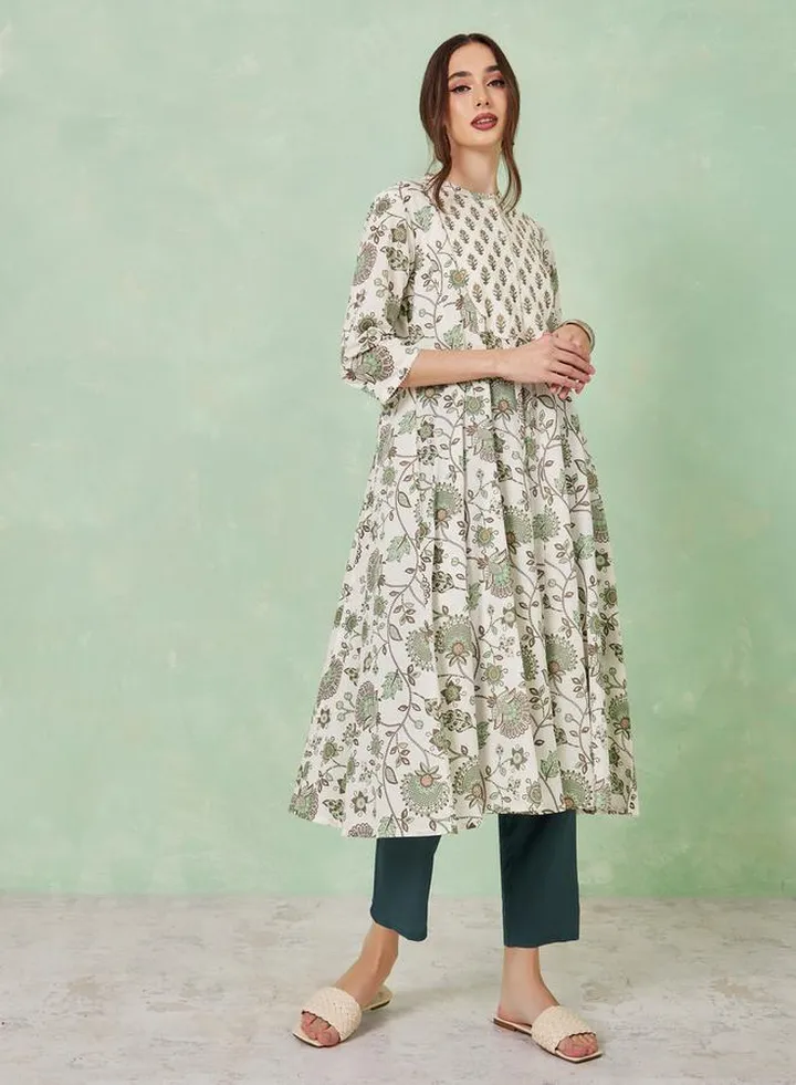 Floral Print Cotton Anarkali Kurta