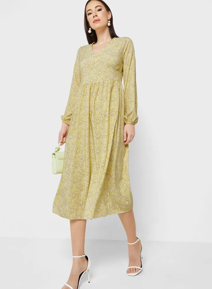 Puff Sleeve Printed Dress