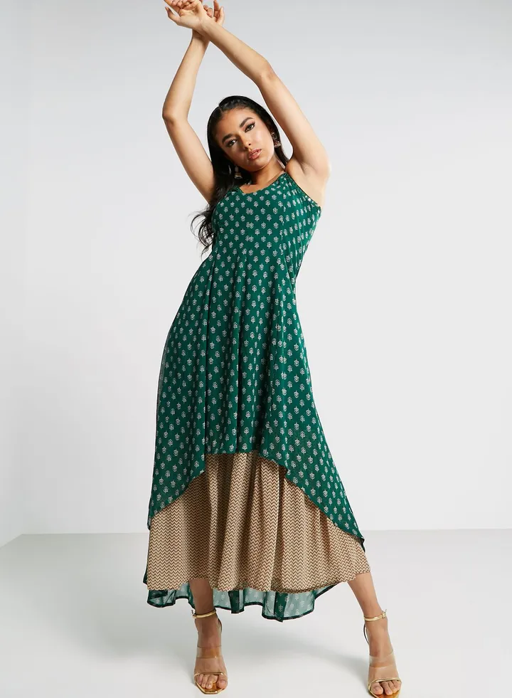 Strappy Printed Layered Kurti