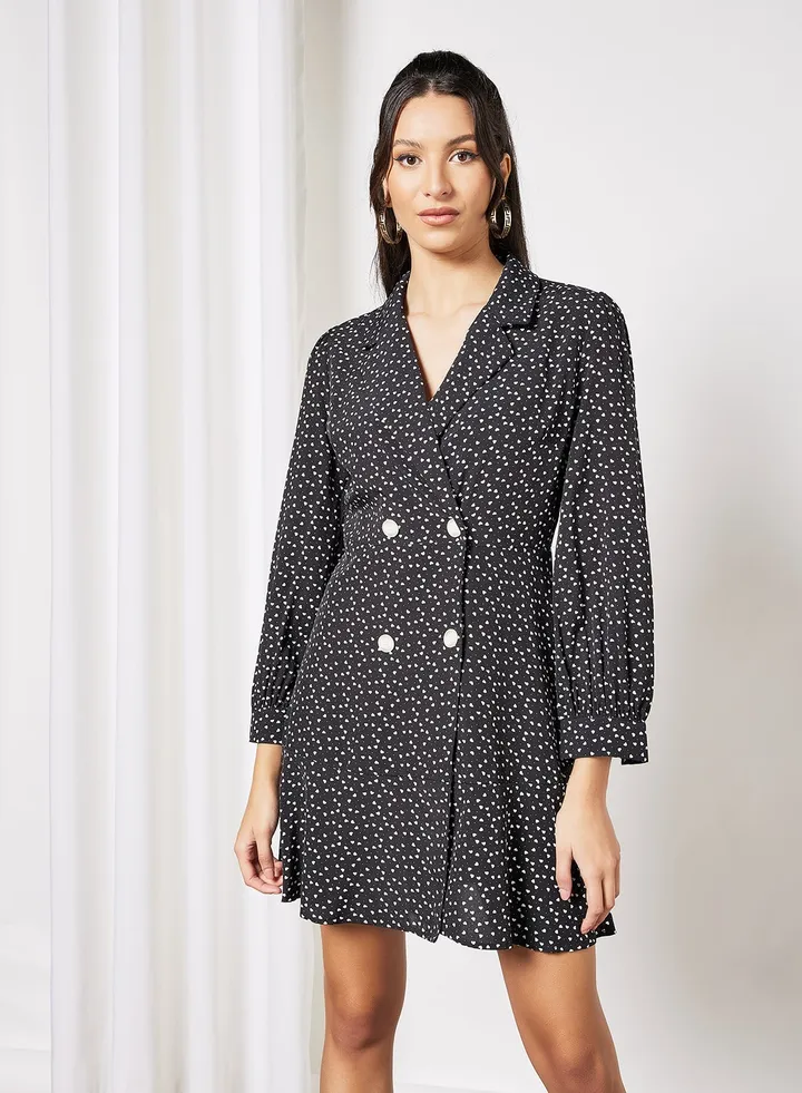 All-Over Heart Print Dress Black