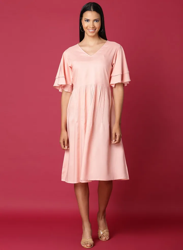 Casual Knee Length Dress Pink