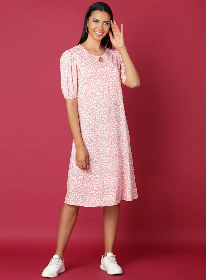 Fashionable Casual Dress Pink/White