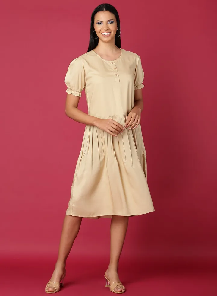 Casual Knee Length Dress Beige