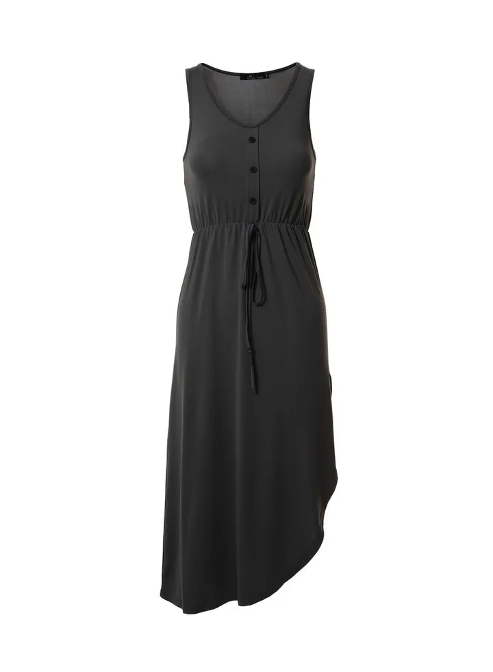 Casual Tank Midi Knit Dress With Drawstring 63 Dark Grey