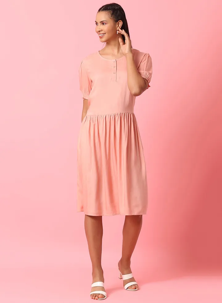Casual Knee Length Dress Pink