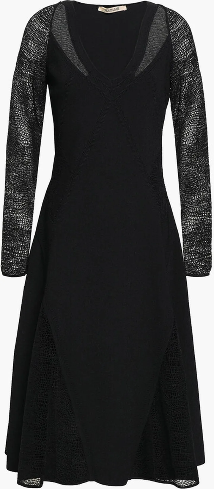 Crocheted cotton-blend and stretch-knit dress