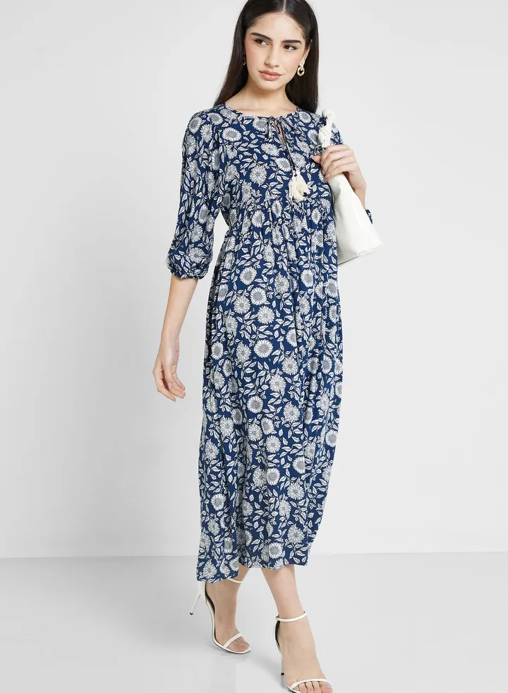 Puff Sleeve Printed Dress
