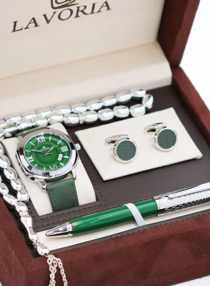 Laforea watch gift set for men consisting of 4 pieces, a rosary watch, a pen and a set of buttons