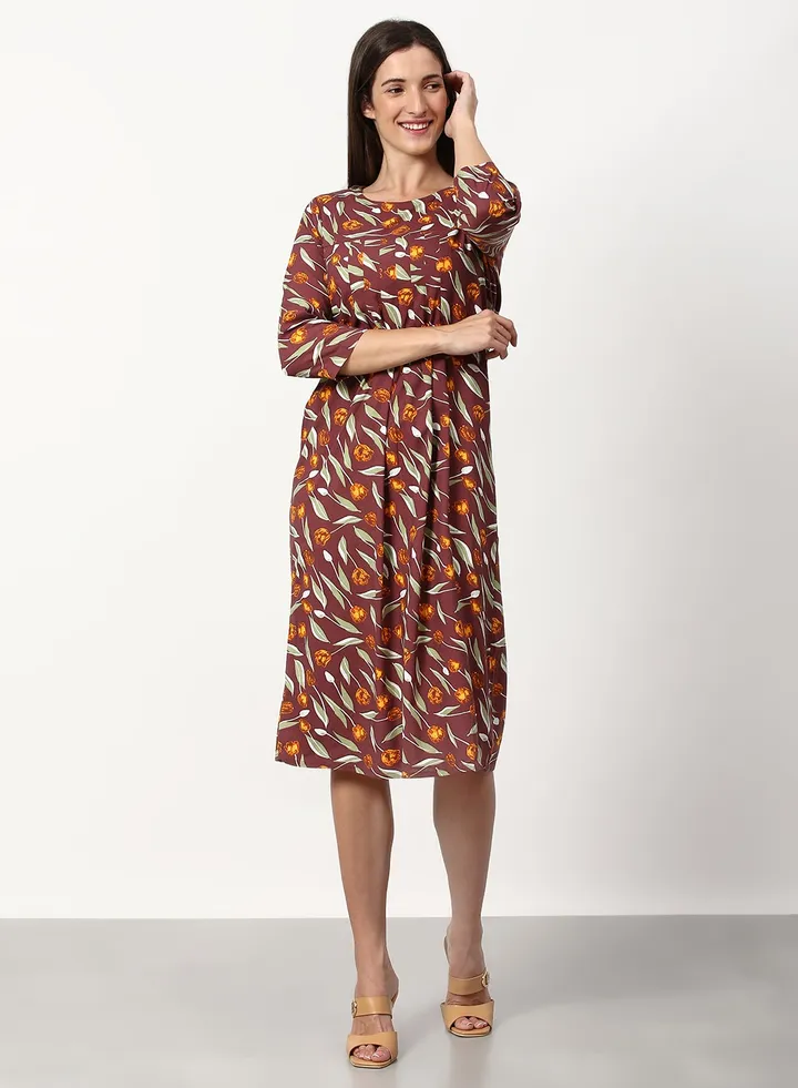 Printed Regular Fit Midi Dress Green