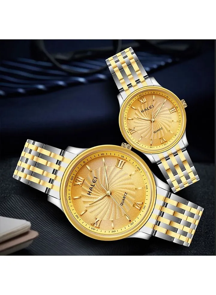 HALEI Harley Quartz Stainless Steel Couple Pair Watches 557 - 30.5mm/41mm - Silver/Gold