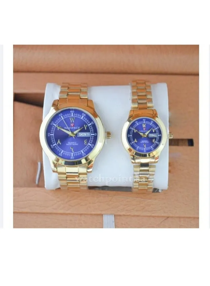 Navivis watch set for unisex, analog, quartz metal and date, water resistant, very elegant
