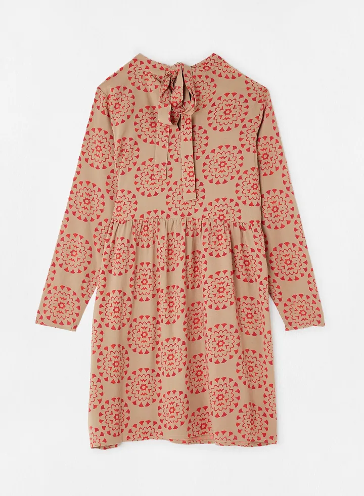 Tie Detail Key Hole Printed Dress Multicolour