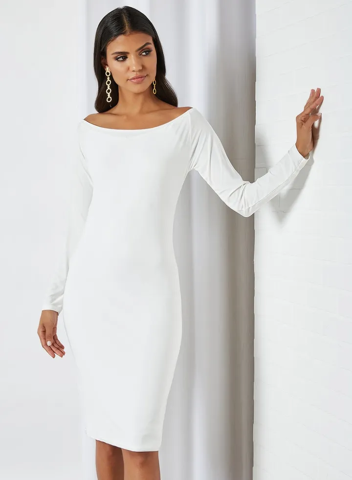 Off-Shoulder Bodycon Dress White